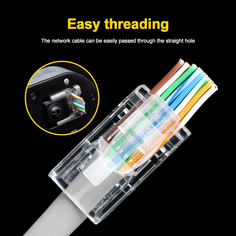 Montions Rj45 Connector Cat5e Cat6A Pass Through Connector Network Unshielded 8P8C Modular Plug for Ethernet Cables
Montions Rj45 Connector Cat5e Cat6A Pass Through Connector Network Unshielded 8P8C Modular Plug for Ethernet Cables