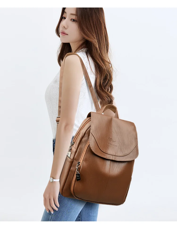 Women's Large Capacity Soft Leather Backpack Fashionable Versatile Travel Bag Urban Minimalist Style PU Material Zipper Opening Women's Large Capacity Soft Leather Backpack Fashionable Versatile Travel Bag Urban Minimalist Style PU Material Zipper Opening