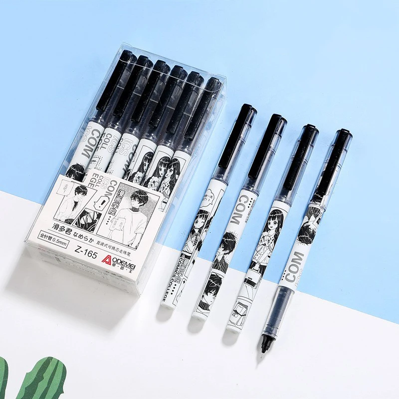 

CHEN LIN 12Pcs/set Multiple Colour Big Capacity Ink Gel Pen Exam Signature Gel Pen 0.5mm Black Straight Liquid Ballpoint Pen