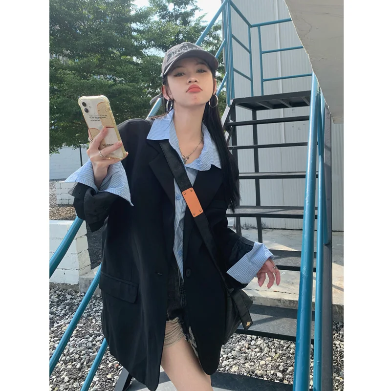 Loose Blazers Black Suit Jacket Spring Autumn 2023 New Korean High-quality Mid-length Fashion Suit Blazer Woman
Loose Blazers Black Suit Jacket Spring Autumn 2023 New Korean High-quality Mid-length Fashion Suit Blazer Woman