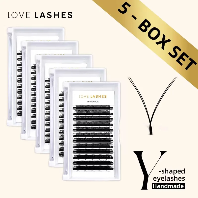 

LOVE LASHES 5 Boxes YY Shape Volume Lashes Y Eyelash Extensions Cilia Brazilian Hand Made False Eyelash Cilios YY Wholesale