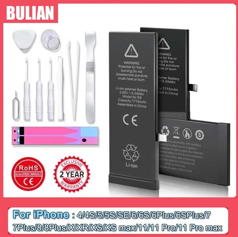 

BULIAN Zero-cycle High-quality Battery For iPhone 6 6S 5S SE 7 8 Plus X Xs Max 11 Pro Mobile Phone With Free Tools Sticker