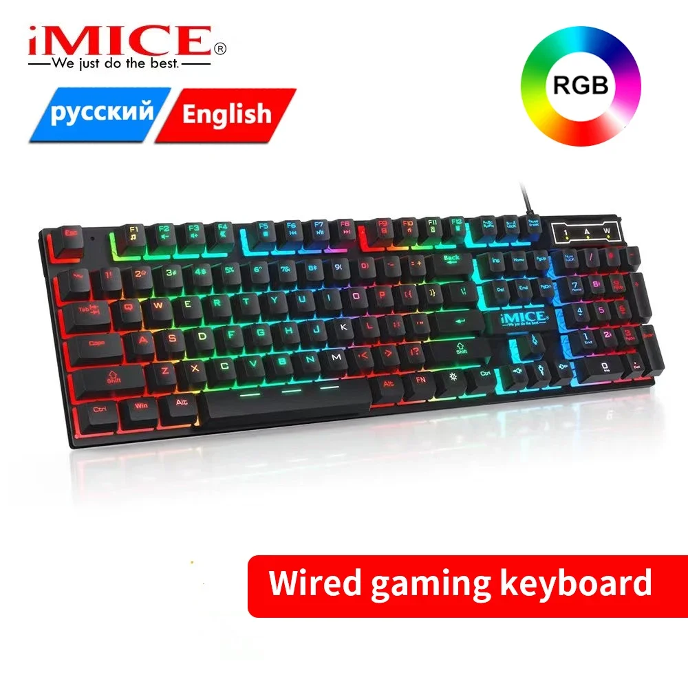 

Gaming keyboard Gamer keyboard with backlight USB RGB 104 Rubber keycaps Wired Ergonomic Russian keyboard For PC laptop