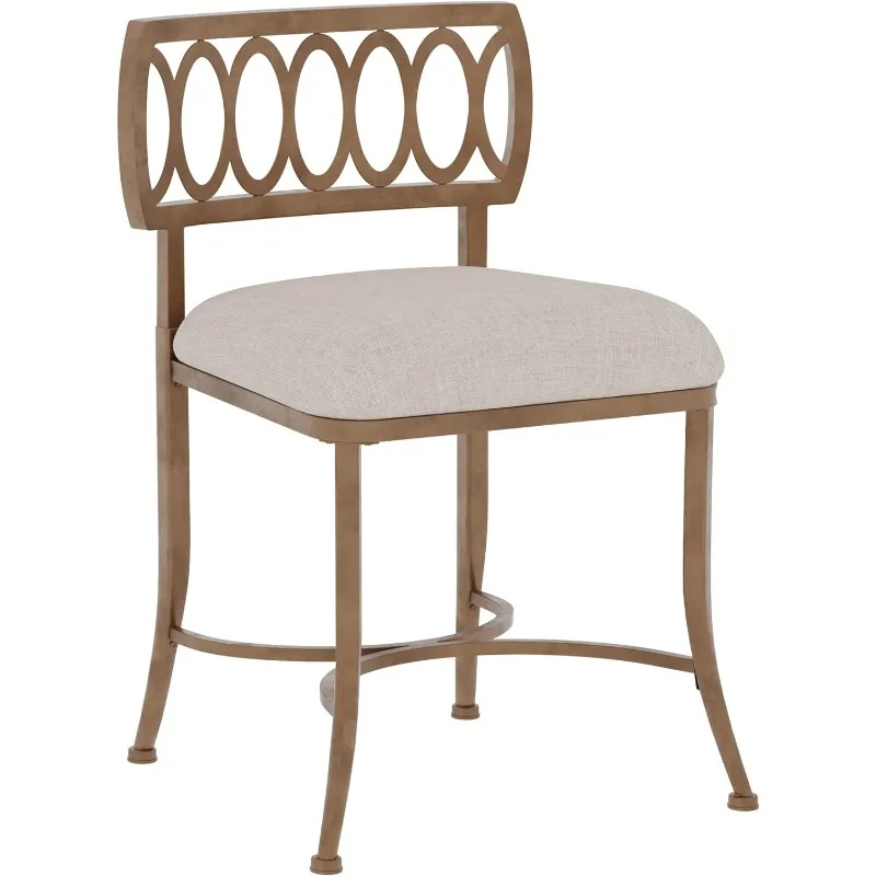 

Metal Vanity Stool with Interlocking Oval Back Design for Makeup Room or Bathroom Dining Room Chairs, Golden Bronze