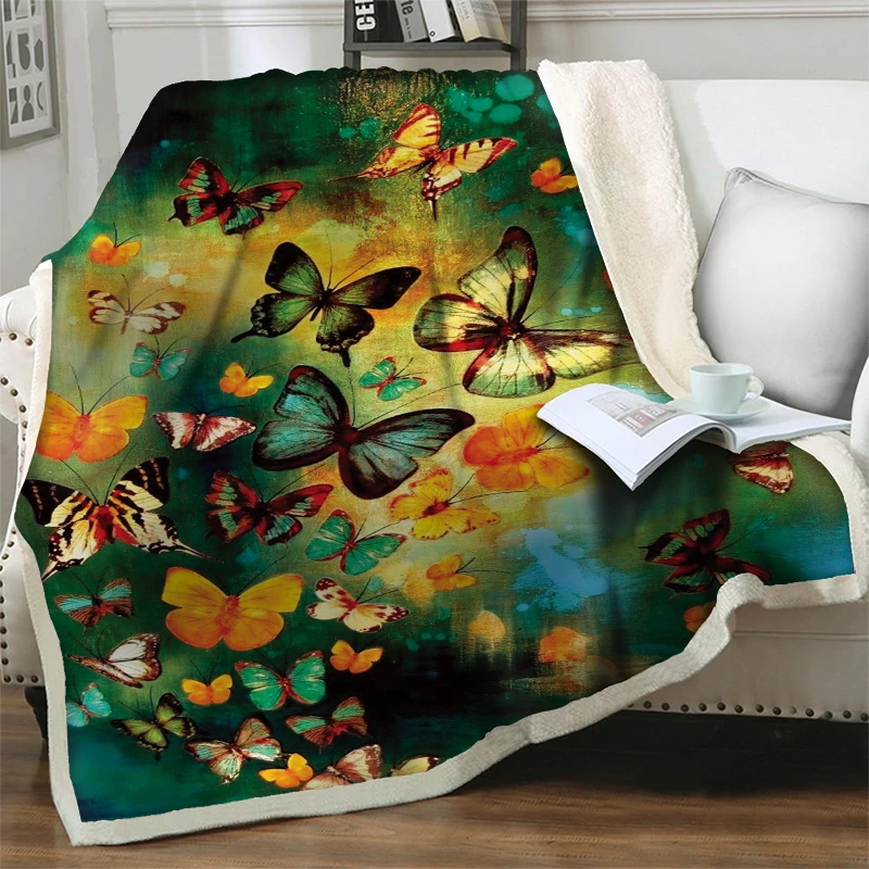 

Beautiful Butterfly 3D Print Fleece Throw Blankets For Beds Sofa Home Textiles Soft Warm Bedspread Travel Picnic Quilt Nap Cover