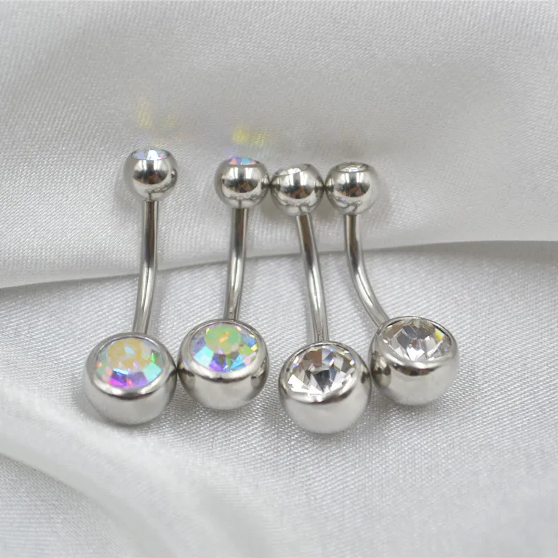 

50PCS Body Jewelry-Double Crystal Gems Navel Belly Button Surgical Steel Navel Piercing 14Gx10/12x5/8MM Shine