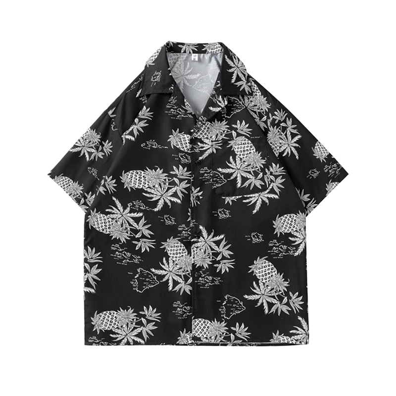 

Рубашка мужская однобортная с коротким рукавом, модная Свободная Повседневная блуза с принтом ананасов, с отложным воротником, на пуговицах, лето