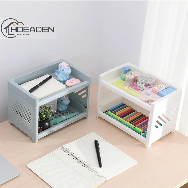 

Desktop Double Layer Storage Rack Rectangular Organizing Student Desk Office Cosmetics Stationery Storage Shelf