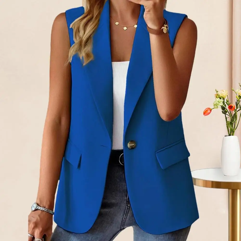 Deep V-neck Vest Elegant Women's Sleeveless Waistcoat with Lapel Collar Flap Pockets Solid Color Single Button Vest for Spring
Deep V-neck Vest Elegant Women's Sleeveless Waistcoat with Lapel Collar Flap Pockets Solid Color Single Button Vest for Spring