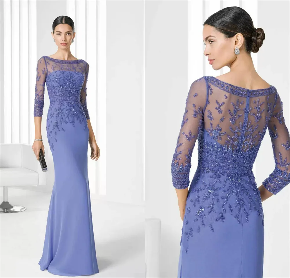 2022 Elegant Mother Of The Bride Dresses Jewel 3/4 Long Sleeves Illusion Appliqued Sequins Beaded Formal Wedding Evening Gowns
2022 Elegant Mother Of The Bride Dresses Jewel 3/4 Long Sleeves Illusion Appliqued Sequins Beaded Formal Wedding Evening Gowns