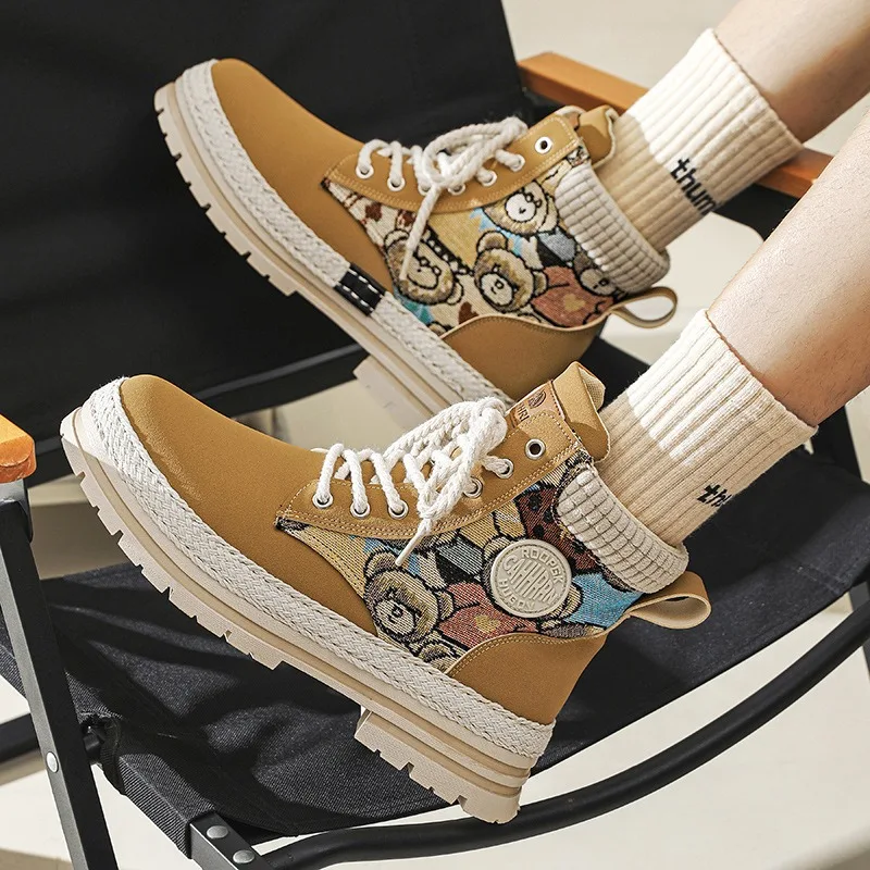 Men High Top Boots Fad Trend Outdoor Comfort Ankle Boot for Men Lace-Up Boot Retro British Style Tooling Boots Botas Para Hombre Men High Top Boots Fad Trend Outdoor Comfort Ankle Boot for Men Lace-Up Boot Retro British Style Tooling Boots Botas Para Hombre