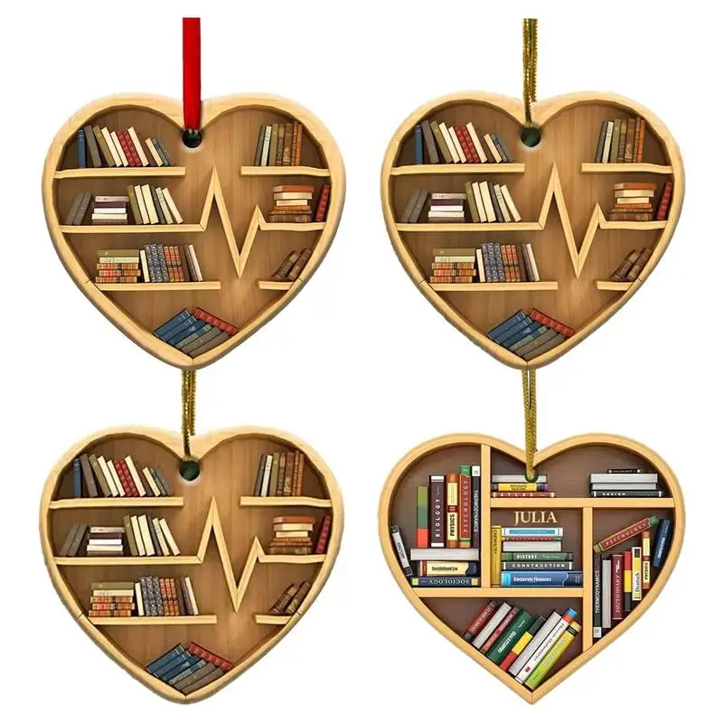 

Heart Decorative Bookshelf Hanging Ornament Hanging Reading Christmas Lover's Heart Decoration 2D Library Bookshelf Decoration