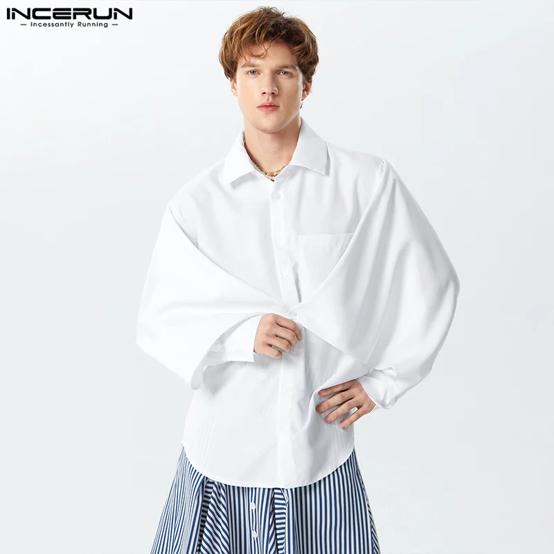 

INCERUN Men's Irregular Shirt Solid Lapel Long Sleeve Button Loose Casual Men Clothing Streetwear 2024 Fashion Camisas S-5XL