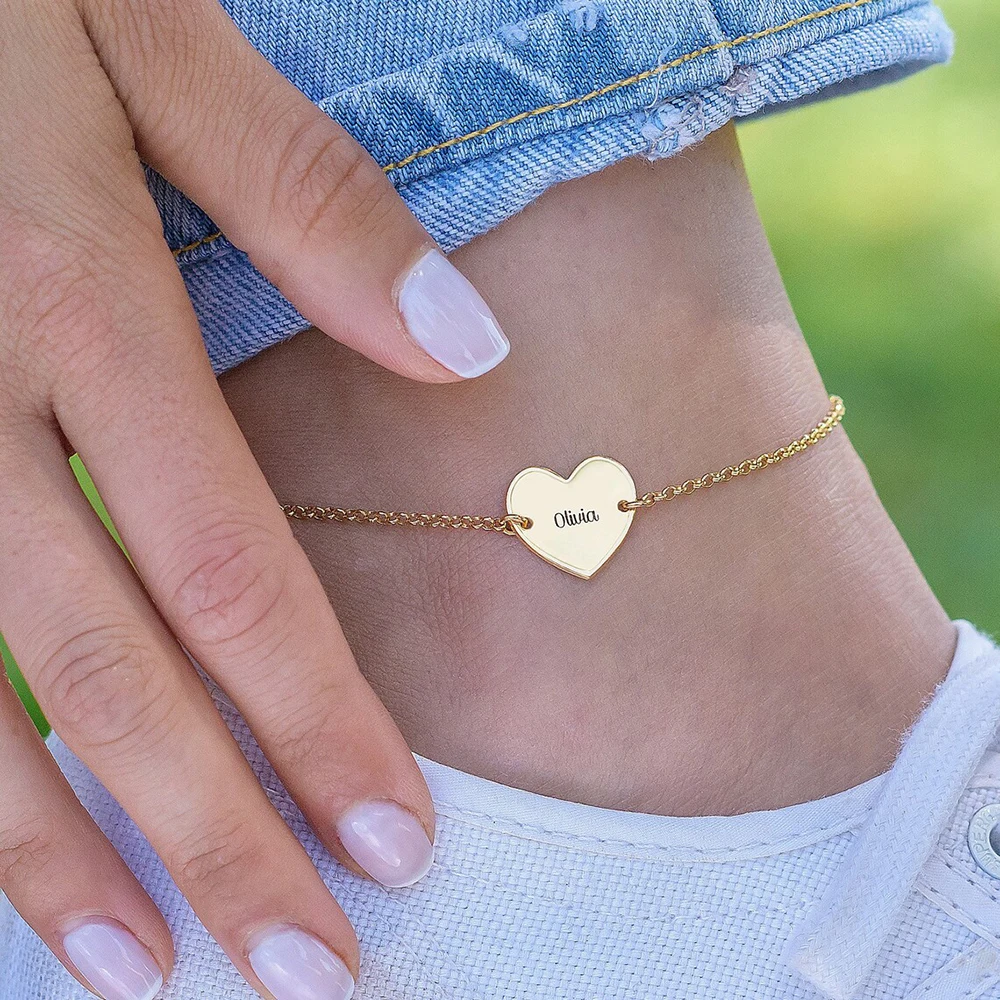 Customized Heart Shaped Anklet Laser Engraved Name Alphabet Family Name Exquisite Jewelry for Girlfriend or Friends
Customized Heart Shaped Anklet Laser Engraved Name Alphabet Family Name Exquisite Jewelry for Girlfriend or Friends