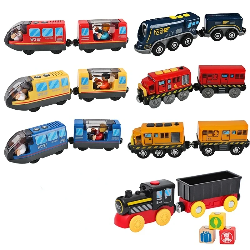 

Детский Электрический поезд на батарейках, отлитый под давлением, магнитный локомотив, игрушка с отверстиями, подходит для деревянного поезда, железнодорожные игрушки, подарки для детей