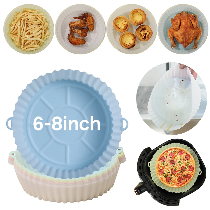 

Airfryer Silicone Pot Reusable Easy To Clean Pizza Oven Baking Tray Ninja Round Liner Grill Pan BBQ Tool Air fryer Accessories