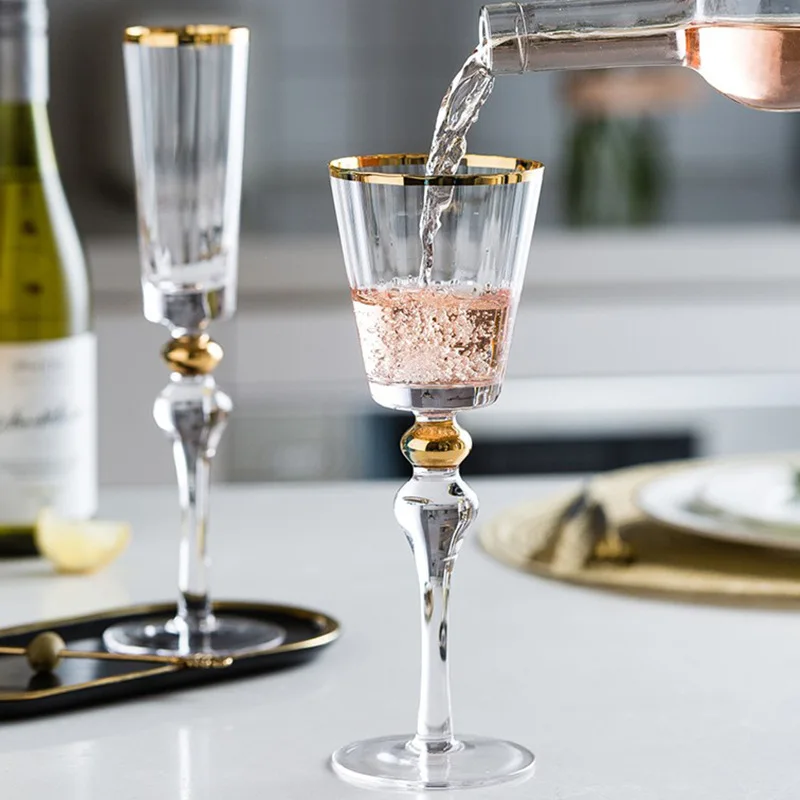 

Luxury French Goblet Wine Glass Vintage Red Wine Glass Gold Edged Champagne Whiskey Cup Household Handmade Crystal Bar Drinkware