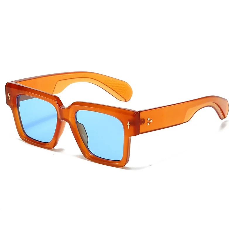 

Ins Popular Fashion Square Sunglasses Women Retro Punk Clear Ocean Lens Eyewear Men Shades UV400 Rivets Sun Glasses