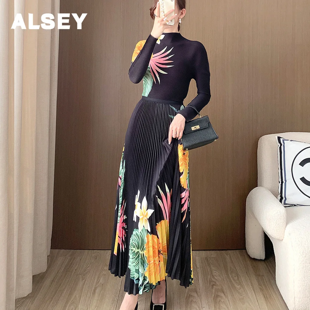 ALSEY Miyake Fashion Printed High End Pleated Set Long Sleeve T-shirt&A-line Fold Skirt 2 Pieces Sets for Women Spring New
ALSEY Miyake Fashion Printed High End Pleated Set Long Sleeve T-shirt&A-line Fold Skirt 2 Pieces Sets for Women Spring New