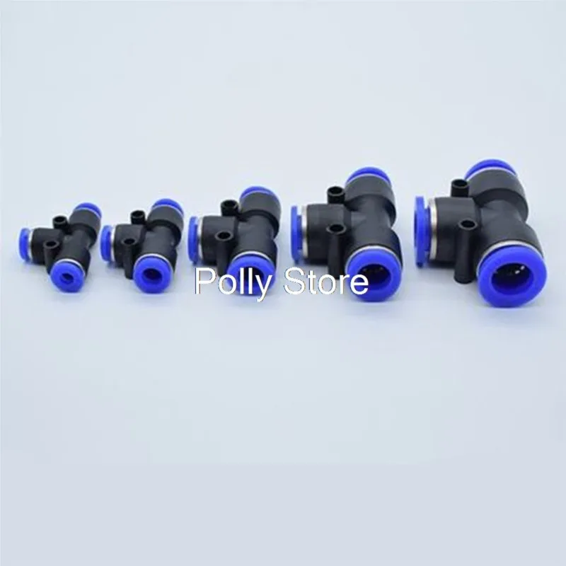 

5pcs 3 Way T shaped Tee Pneumatic PE-4 6 8 10 12mm OD Hose Tube Push In Air Gas Quick Fittings Connector