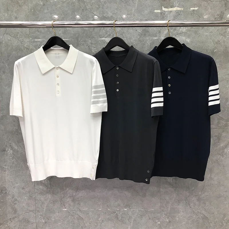 

TB TNOM Men Boutique T-shirt Summer Luxury Brand Tops Pure Cotton Back Stripes Blouses Korean Style Design Polo TB T shirt Mens