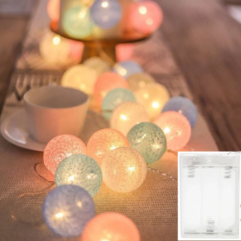 

6M 40 LED Cotton Garland Balls Lights String Christmas Easter Outdoor Hanging Party Baby Kids Room Bed Fairy Lights Decorations