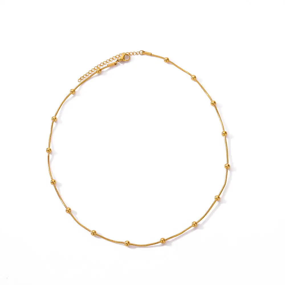 Stainless Steel Beaded Round Snake Chain Necklaces For Women Gold Color Geometric Necklace Luxury Wedding Party Jewelry Gift BFF Stainless Steel Beaded Round Snake Chain Necklaces For Women Gold Color Geometric Necklace Luxury Wedding Party Jewelry Gift BFF