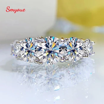 Smyoue 여성용 올 모이사나이트 반지, 18k 도금, 3.6CT, 5 스톤, 스파클링 다이아몬드, 웨딩 밴드, S925 스털링 실버 주얼리, GRA