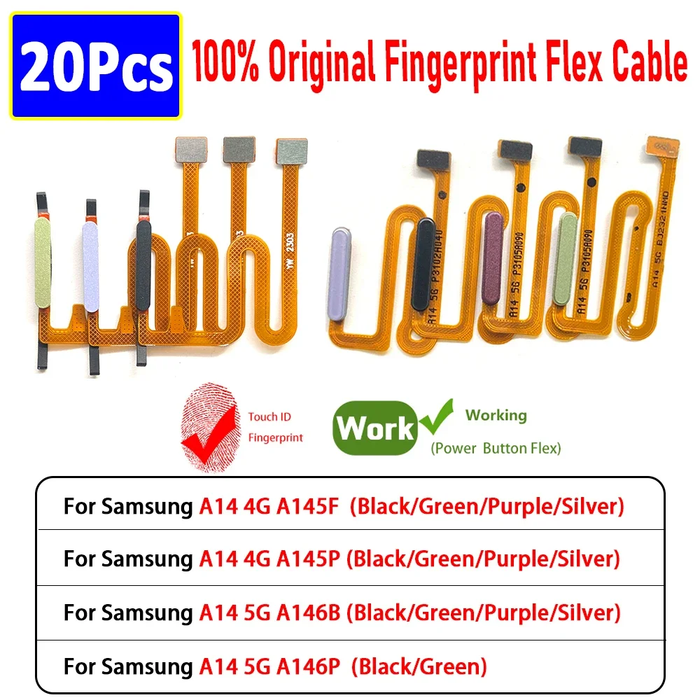 

20Pcs，Original Fingerprint Sensor Home Return Key Menu Button Cable For Samsung Galaxy A14 4G A145F A145P / A14 5G A146F A146P