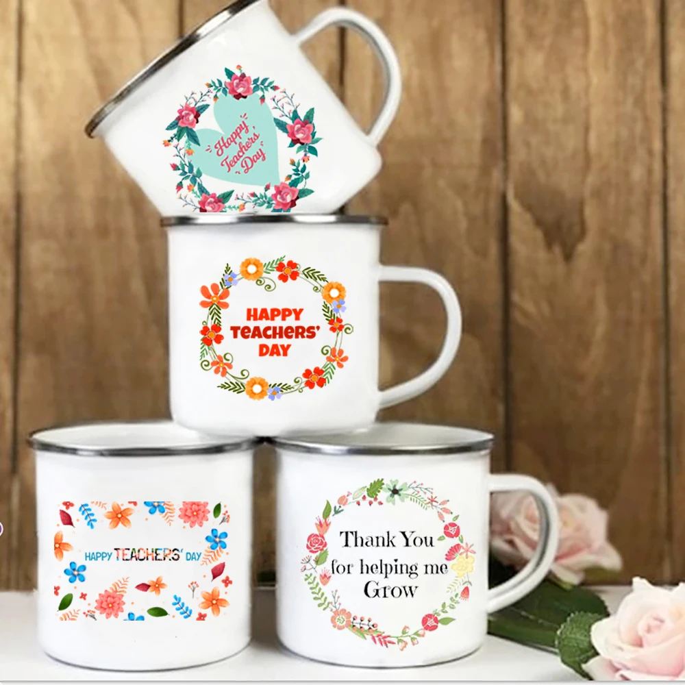 Happy Teachers Day Flower Print Coffee cup Enamel Beer juice Mug Handle Breakfast milk Mugs Office Drinking Mug Gift for Teacher
Happy Teachers Day Flower Print Coffee cup Enamel Beer juice Mug Handle Breakfast milk Mugs Office Drinking Mug Gift for Teacher
