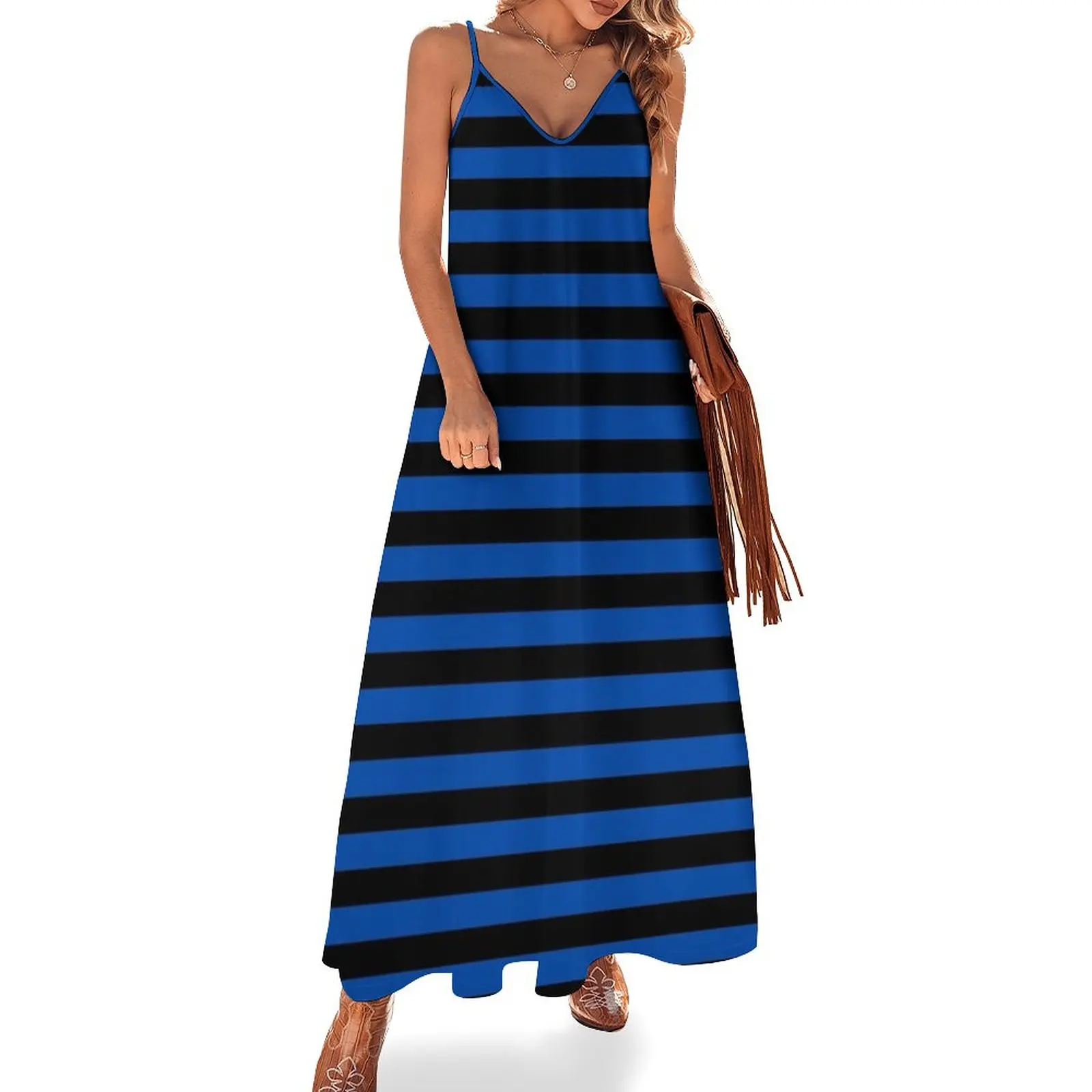 

Cobalt Blue and Black Horizontal Stripes Sleeveless Dress sexy dress dress women summer ladies dresses for women 2024