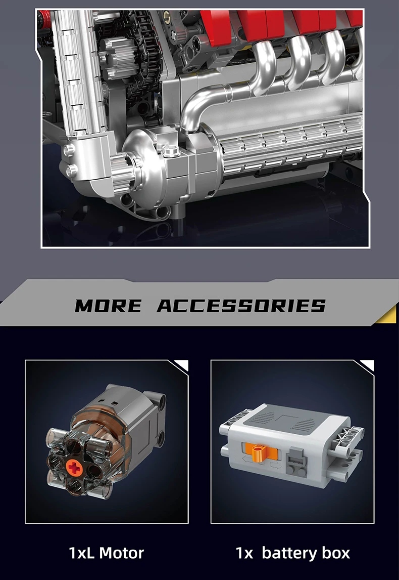 MOULD KING High-Tech Supercar W16 Engine Building Blocks Technology Electric V8 Inline Petrol Engine Model Display Toy Sets MOULD KING High-Tech Supercar W16 Engine Building Blocks Technology Electric V8 Inline Petrol Engine Model Display Toy Sets