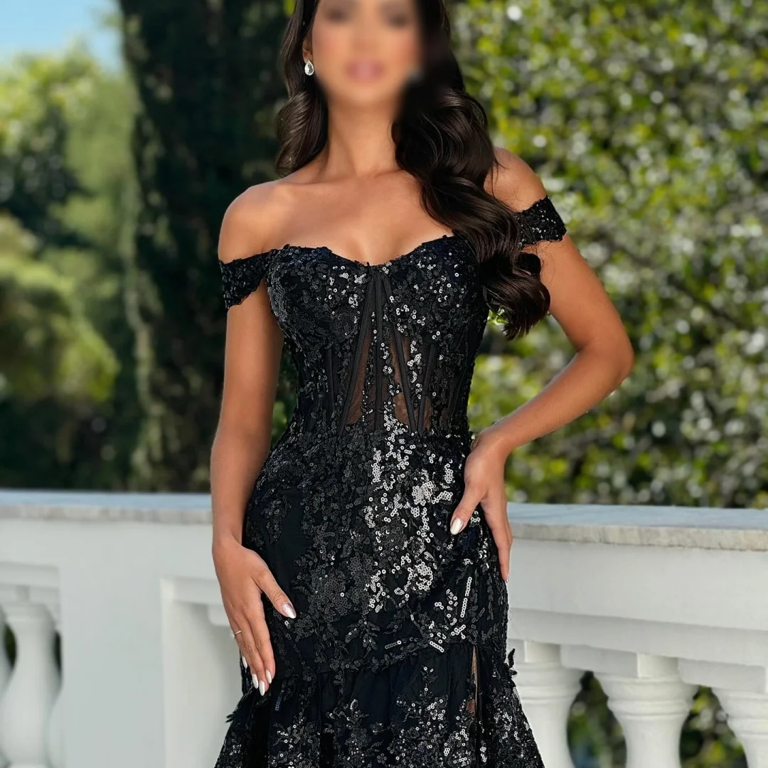 Sansa Customized Black Multi-Layered Off The Shoulder Party Dress Sequins Prom Dress Floor-Length A-line Evening Dresses 2025 7 Sc884e318adcf4e45b8f3e1e2fc3f961e2