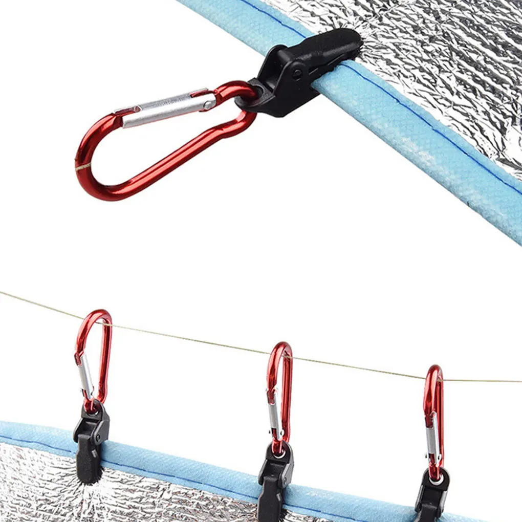 

1/0pcs Portable Tent Awning Fixing Clamp Grip with Carabiner Hook Windproof Tarpaulin Plastic Wind Rope for Outdoor Camping