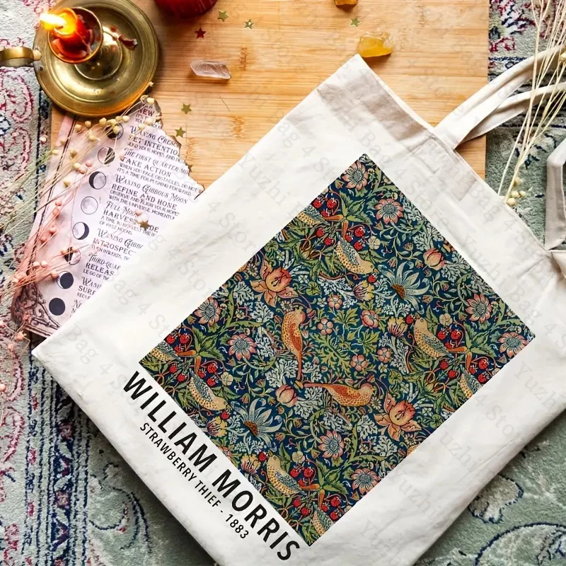 

William Morris Strawberry Thief Pattern Print Tote Bags 100% Canvas Luggage Bag Gift for Him Her Vintage Art Nouveau Exhibition