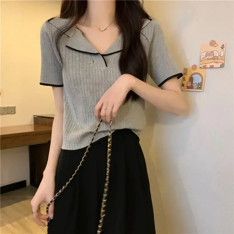 T-shirt womens new summer small fragrance design show thin pit stripes with short-sleeved shirt gray22
T-shirt womens new summer small fragrance design show thin pit stripes with short-sleeved shirt gray22