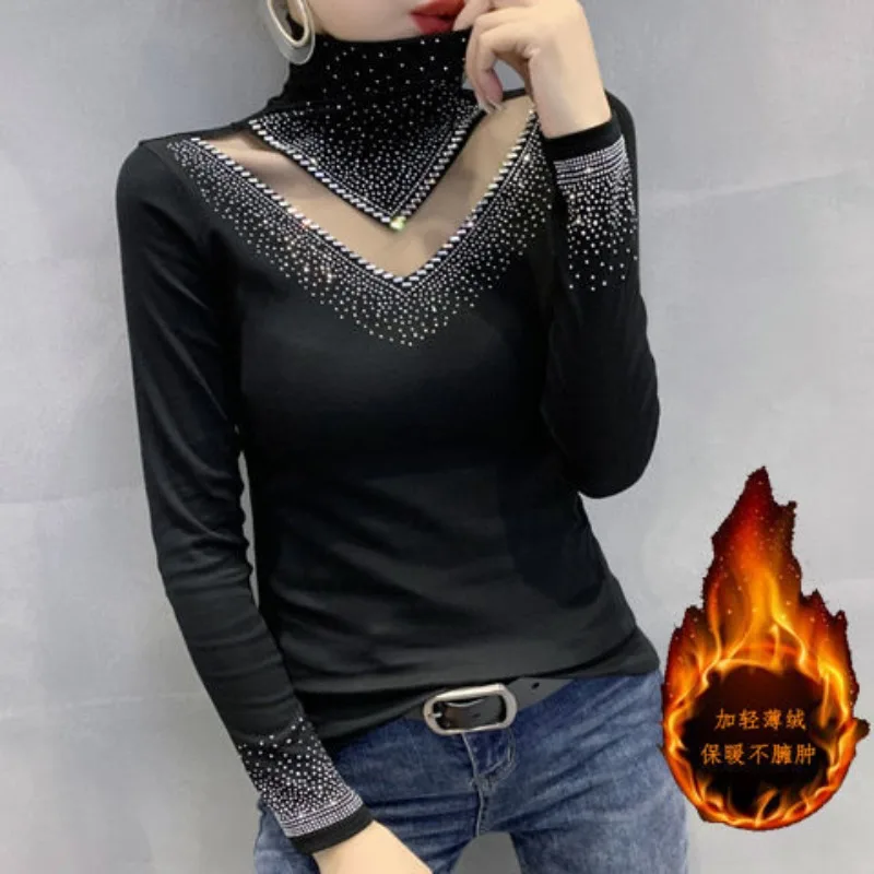 Women's Autumn and Winter Fashion Casual Pullover High Neck Solid Color Hollow Iron Diamond Long Sleeve Slim Fit Bottom Tops
Women's Autumn and Winter Fashion Casual Pullover High Neck Solid Color Hollow Iron Diamond Long Sleeve Slim Fit Bottom Tops