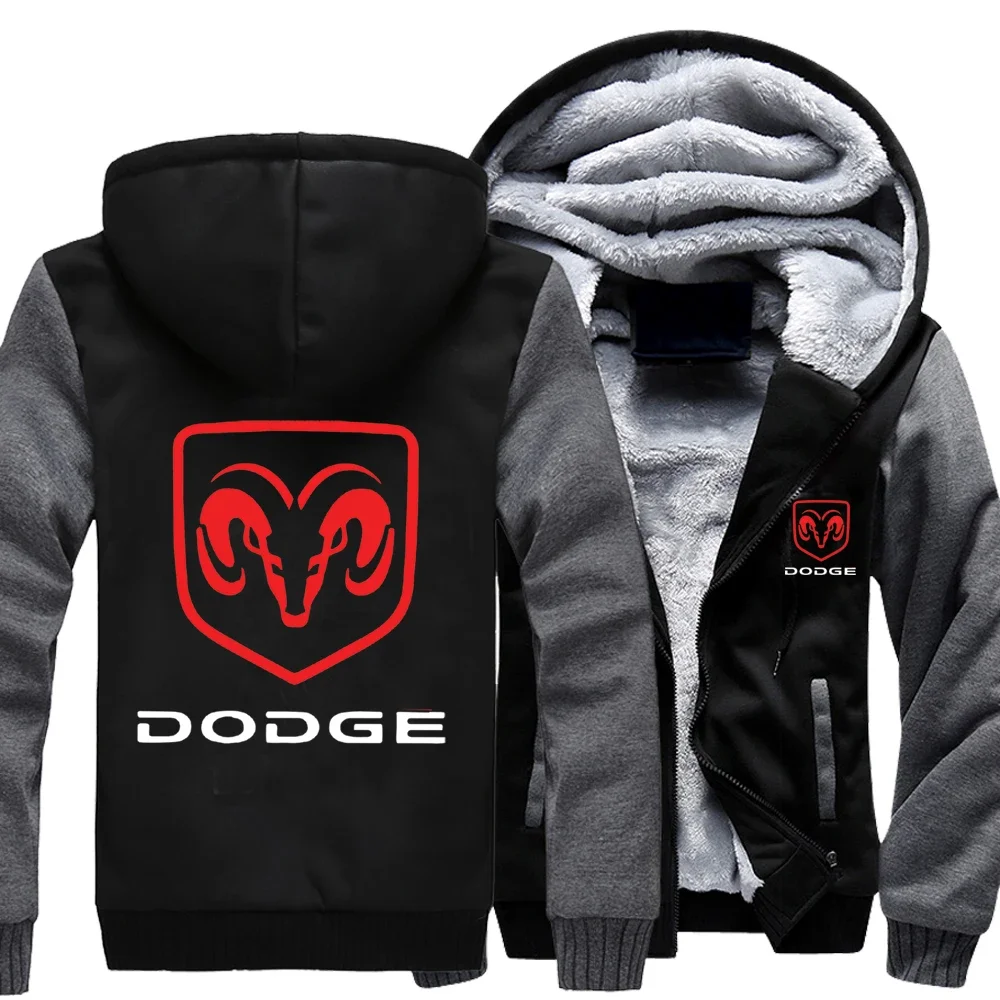 

New Winter Men Dodge Logo Hoodies Jacket Fashion High Quality Casual Wool Liner Fleece Sweatshirts Male Hoody Coat