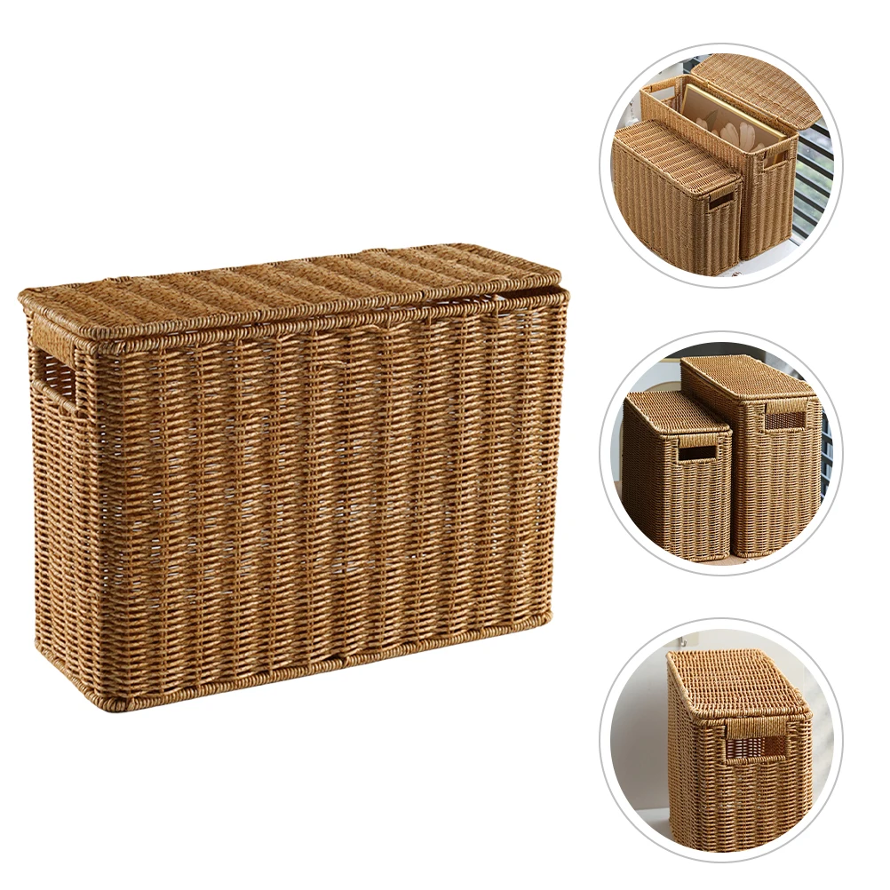 

Плетеная корзина, рабочая коробка для хранения магазинов с крышкой и ручкой, контейнер, контейнер для всякой всячины, корзины для полок