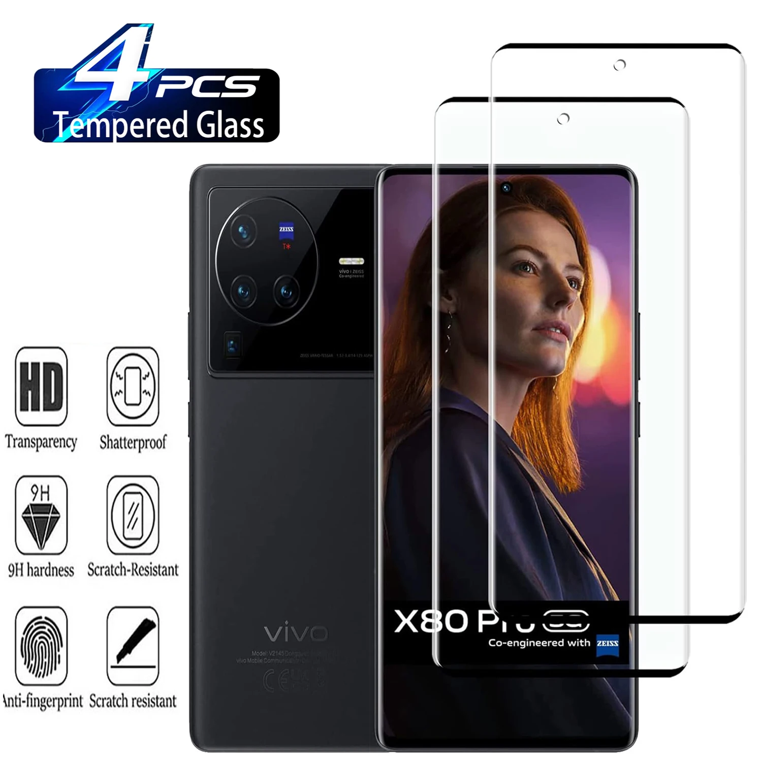 

2/4Pcs 3D Tempered Glass For Vivo X70 pro+ X80 X80Pro X90 Pro+ X100 Pro Curved Screen Protector Glass
