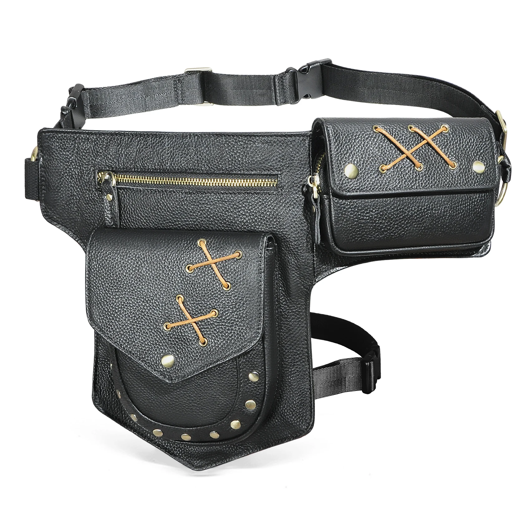 

Hot Sale Crazy Horse Leather Design vintage Small Belt Messenger Bag Fanny Waist Pack For Men Male Drop Leg Bag Pouch 211-8