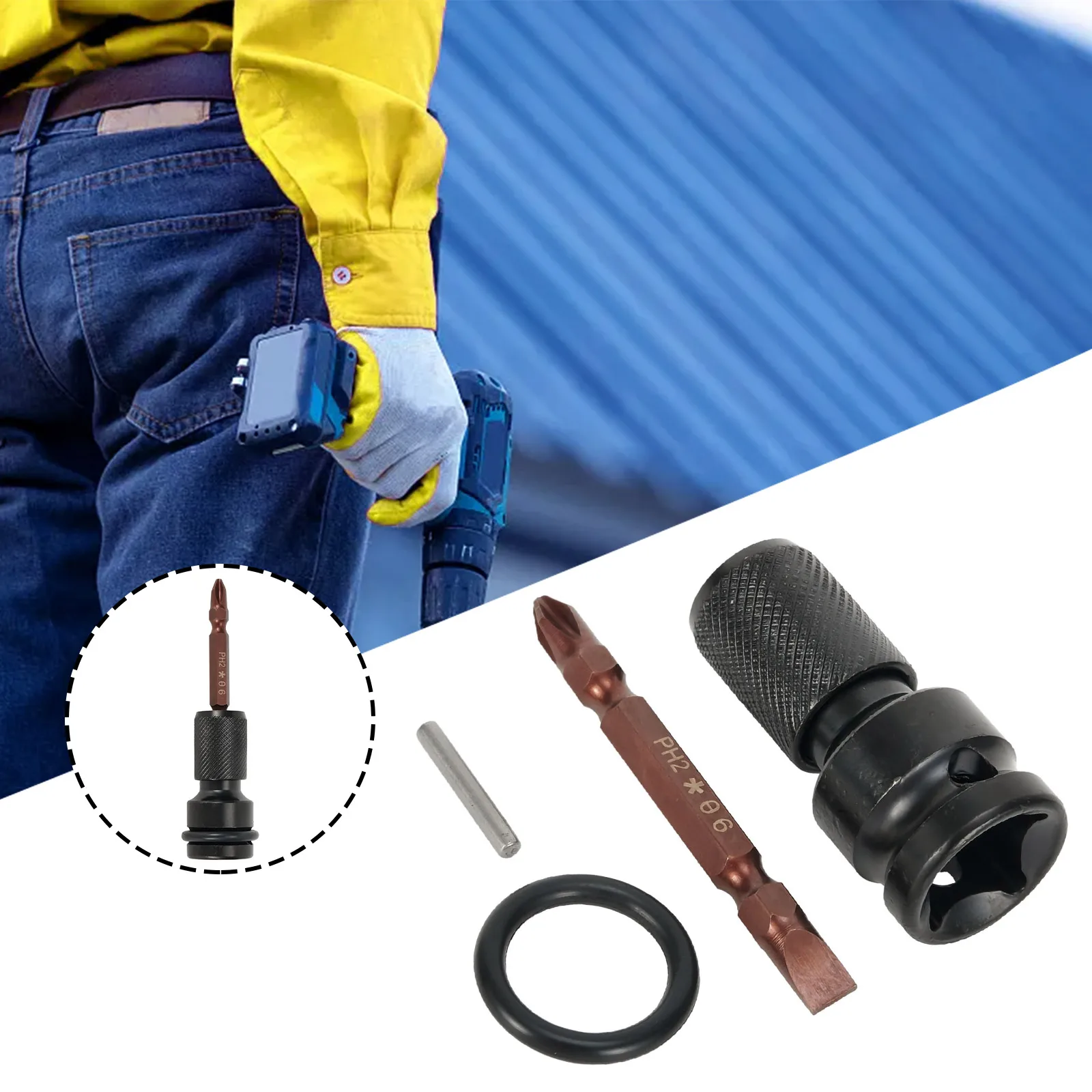 Socket Converter with Screwdriver 1/2 Square to 1/4 Hex Shank with Double Head Screwdriver and PH2 & SL Bit Heads
Socket Converter with Screwdriver 1/2 Square to 1/4 Hex Shank with Double Head Screwdriver and PH2 & SL Bit Heads