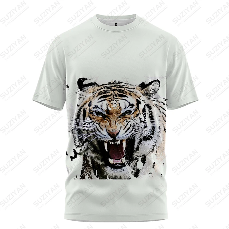 

Summer new men's T-shirt Fierce Tiger 3d printed fashion trend Large size men's T-shirt printed crewneck top