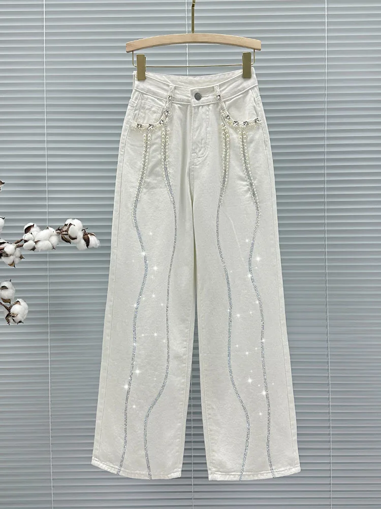 Heavy Industry Beads Rhinestone Wide-Leg Pants Female 2024 Spring Autumn Retro Distressed Loose Jeans Women High Waisted Jeans
Heavy Industry Beads Rhinestone Wide-Leg Pants Female 2024 Spring Autumn Retro Distressed Loose Jeans Women High Waisted Jeans