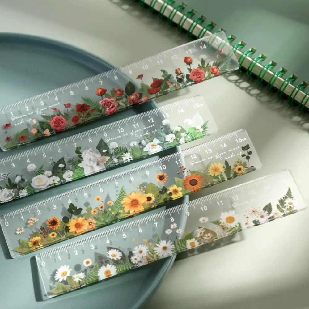 

Double-duty 15cm Straight Ruler Flower Series Transparent Acrylic Math Drawing Ruler Rose Multifunction Flower Bookmark School