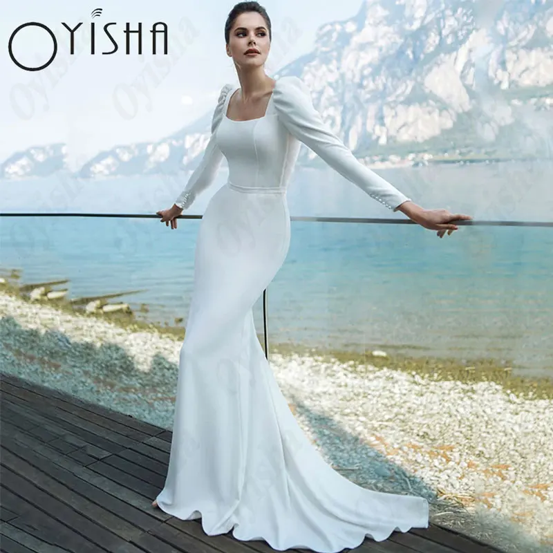 OYISHA Mermaid Square Collar Wedding Dresses Gorgeous Full Sleeves Satin White Bridal Gowns For Woman Simple Vestido De Mariages
OYISHA Mermaid Square Collar Wedding Dresses Gorgeous Full Sleeves Satin White Bridal Gowns For Woman Simple Vestido De Mariages