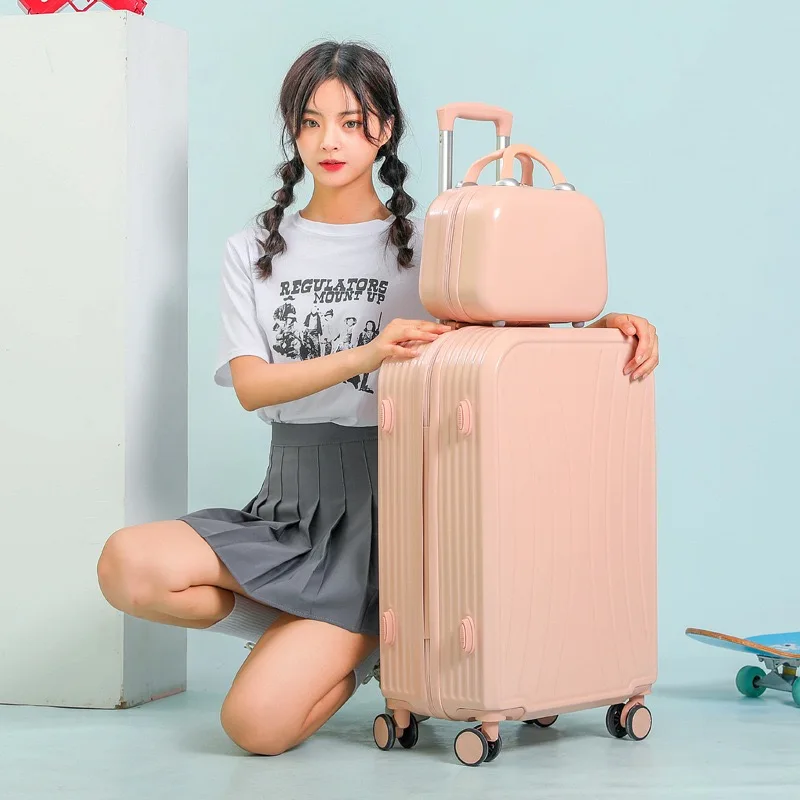 

KLQDZMS Simple Solid Color Luggage Suit Female Strong And Durable Student Universal Wheel 20 Inch Cabin Luggage 26 Inch Suitcase