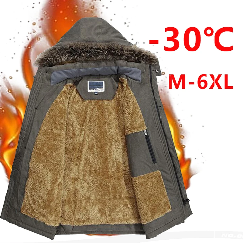 

Parkas Men Winter Jacket Cotton Padded Warm Coat Military man Hooded Fleece Thick Long Outwear business Windbreaker overcoat 6XL