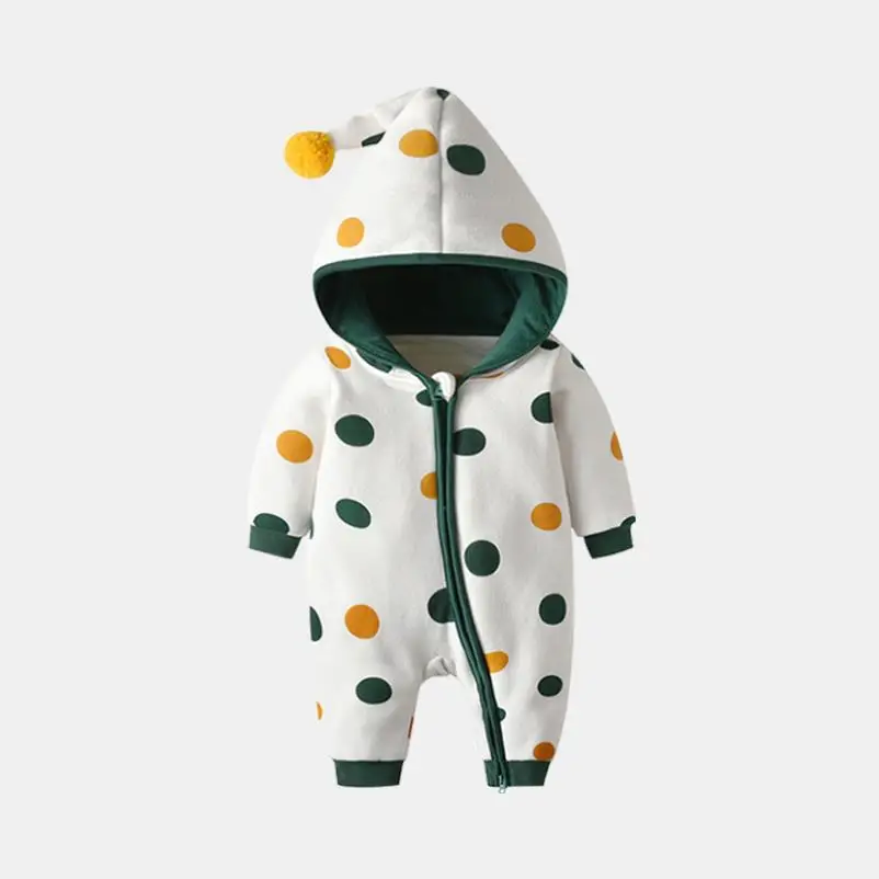 

Winter New Baby Romper Newborn Hooded Jacket Green Wave Point Design Infant Boys Girls Thicker Warm Cotton Jumpsuit A2998