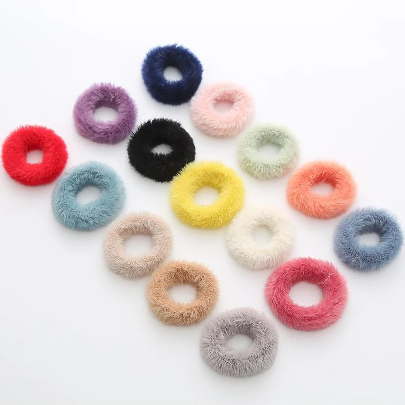 

Imitated Fur Candy Colored Fluffy Warm Autumn Winter Elastic Hair Band Scrunchies Women Girls Plush Hair Rope Hairwear Wholesale